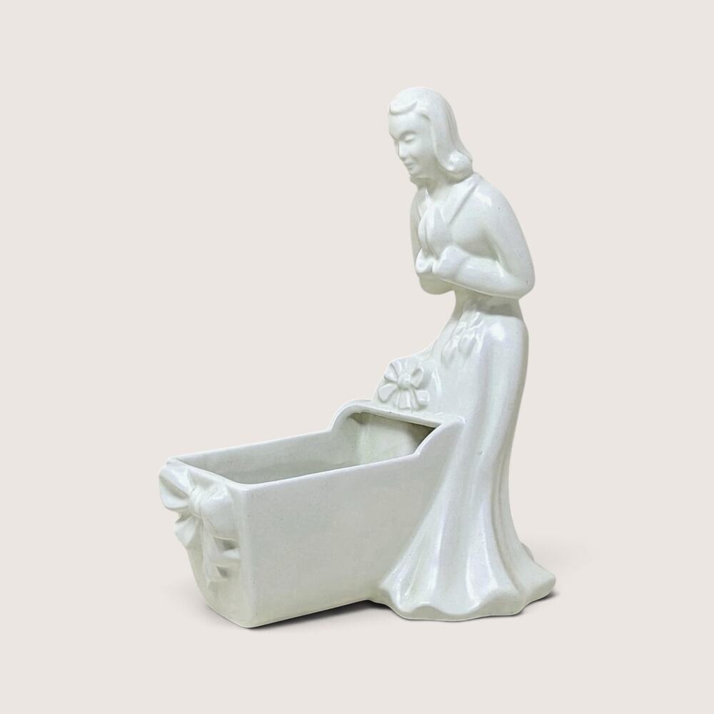 1950s Haeger Ceramic White Woman And Cradle Planter